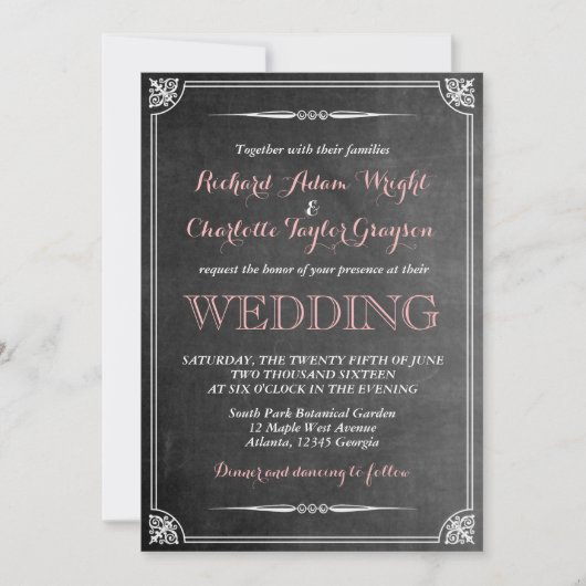 ヴィンテージ黒板ビクトリアン結婚式招待状 招待状 (正面)
