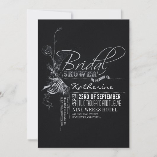 ヴィンテージ黒板ブライダルシャワー招待状 招待状 (正面)