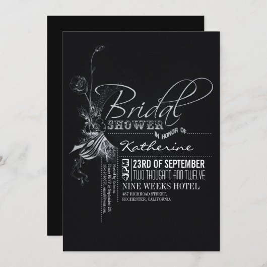 ヴィンテージ黒板ブライダルシャワー招待状 招待状 (正面/裏面)