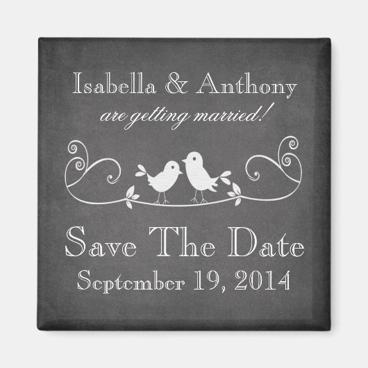 ヴィンテージ黒板ラブバード日付磁石を保存 マグネット (正面)