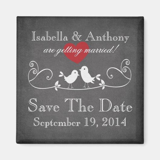 ヴィンテージ黒板ラブバード日付磁石を保存 マグネット (正面)