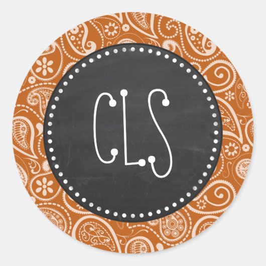 ヴィンテージ黒板焼きオレンジペイズリー;フローラ ラウンドシール (正面)