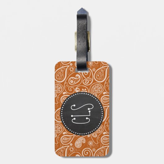 ヴィンテージ黒板焼きオレンジペイズリー;フローラ ラゲッジタグ (裏面縦)
