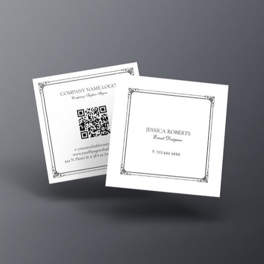 ヴィンテージ黒枠と白カスタム文字 スクエア名刺