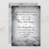 ヴィンテージ黒灰色スクロール葉結婚式招待状 招待状 (正面/裏面)