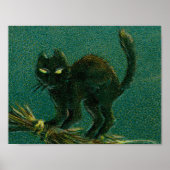 ヴィンテージ黒猫がハロウィーンに乗る ポスター (正面)
