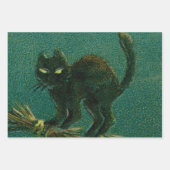 ヴィンテージ黒猫がハロウィーンに乗る ラッピングペーパーシート (正面3)