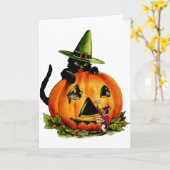 ヴィンテージ黒猫とカボチャのカード カード (黄色い花)