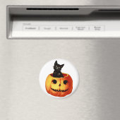 ヴィンテージ黒猫とカボチャ丸磁石 マグネット (インサイチュ (食洗機))