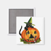 ヴィンテージ黒猫とカボチャ角磁石 マグネット (正面/裏面)