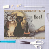 ヴィンテージ黒猫とフクロウのハロウィン 薄葉紙 (クラフト)