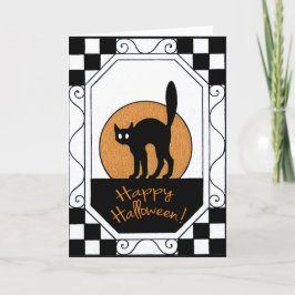 ヴィンテージ黒猫とムーンハロウィンカード カード
