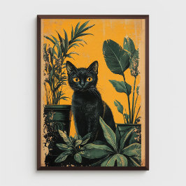 ヴィンテージ黒猫と鉢植え ポスター