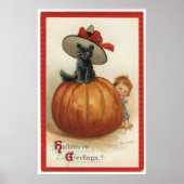 ヴィンテージ黒猫と魔女ハット ポスター (正面)