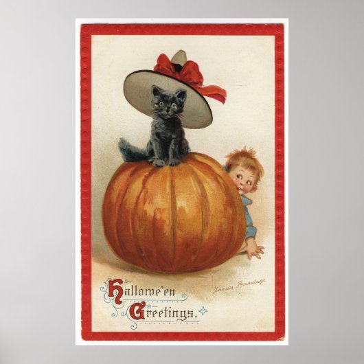 ヴィンテージ黒猫と魔女ハット ポスター (正面)
