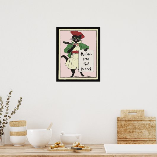 ヴィンテージ黒猫やる気を起こさせる先生 ポスター (キッチン)