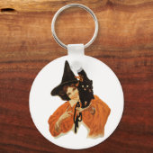 ヴィンテージ黒猫を肩に乗せた美しい魔女 キーホルダー (裏面)
