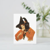 ヴィンテージ黒猫を肩に乗せた美しい魔女 ポストカード (スタンド正面)