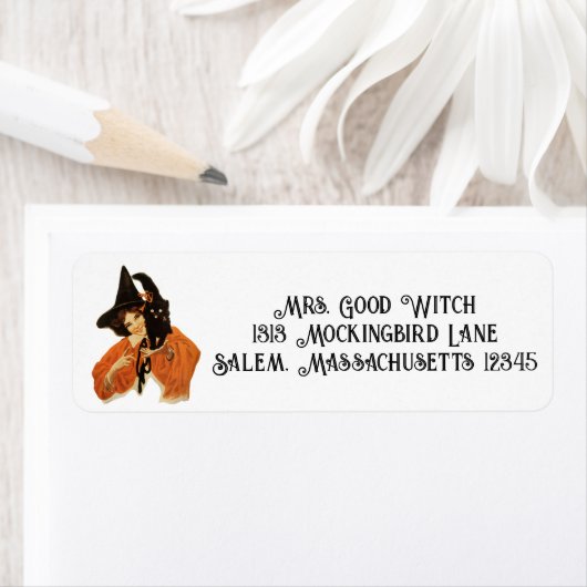 ヴィンテージ黒猫を肩に乗せた美しい魔女 ラベル (インサイチュ)