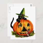 ヴィンテージ黒猫カボチャ葉書 ポストカード (正面/裏面)