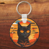 ヴィンテージ黒猫サンセット キーホルダー (正面)