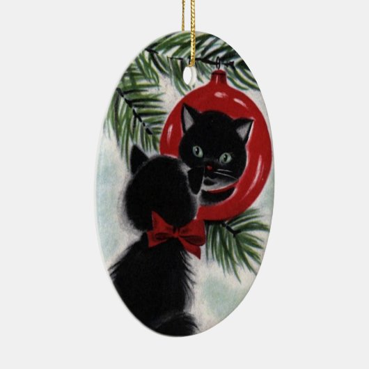 ヴィンテージ黒猫セラミッククリスマスオーナメント セラミックオーナメント (右)