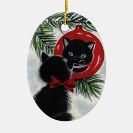 ヴィンテージ黒猫セラミッククリスマスオーナメント セラミックオーナメント (正面)
