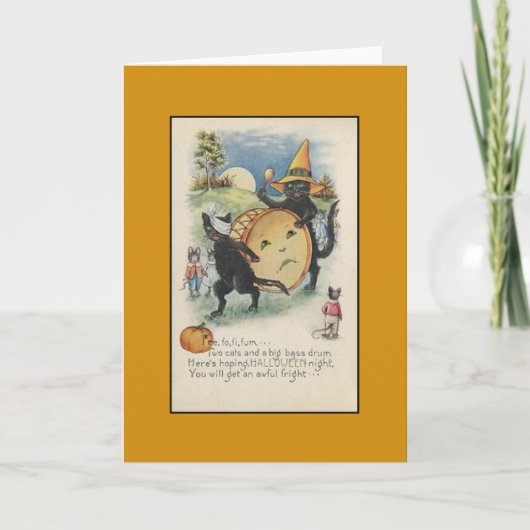 ヴィンテージ黒猫ハロウィングリーティングカード カード (正面)