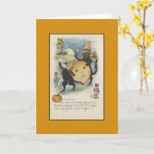 ヴィンテージ黒猫ハロウィングリーティングカード カード (黄色い花)