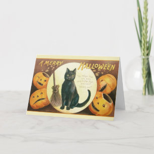 ヴィンテージ黒猫ハロウィーン用挨拶カード カード