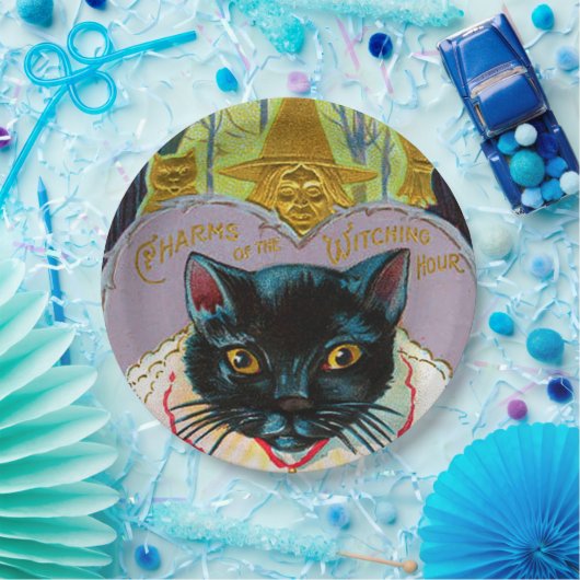 ヴィンテージ黒猫ハローウィンパーティ ペーパープレート (パーティー)