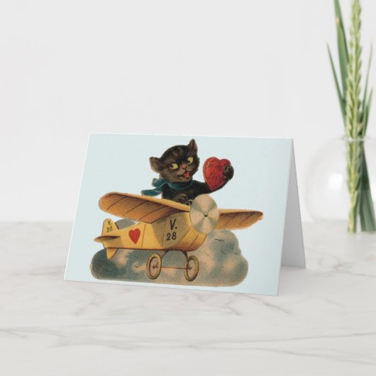 ヴィンテージ黒猫パイロットバレンタインデー シーズンカード (正面)