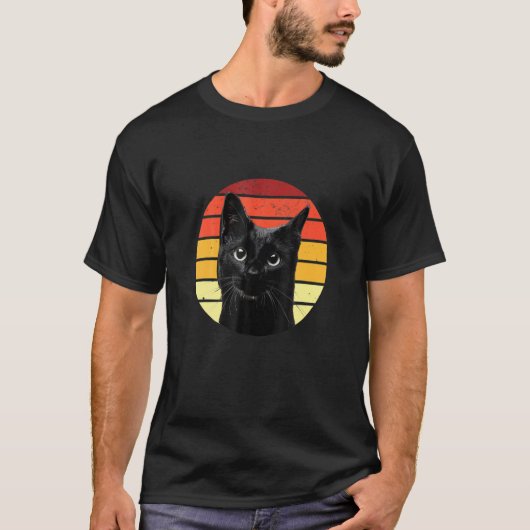 ヴィンテージ黒猫レトロスタイル猫好きギフトキット Tシャツ (正面)