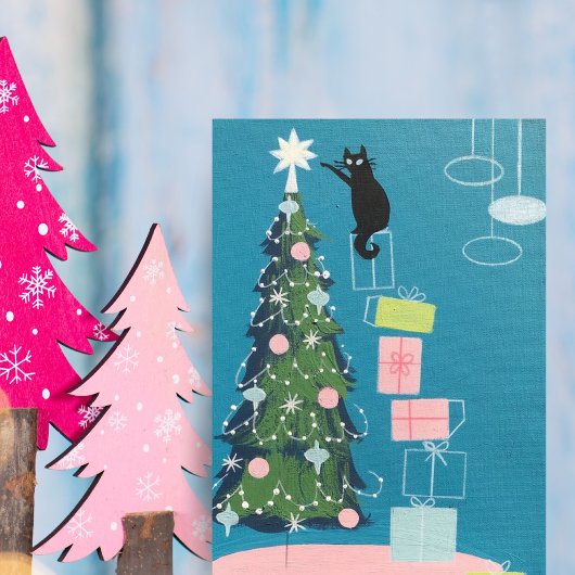 ヴィンテージ黒猫飾のクリスマスツリー シーズンカード