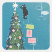 ヴィンテージ黒猫飾のクリスマスツリー スクエアシール (正面)