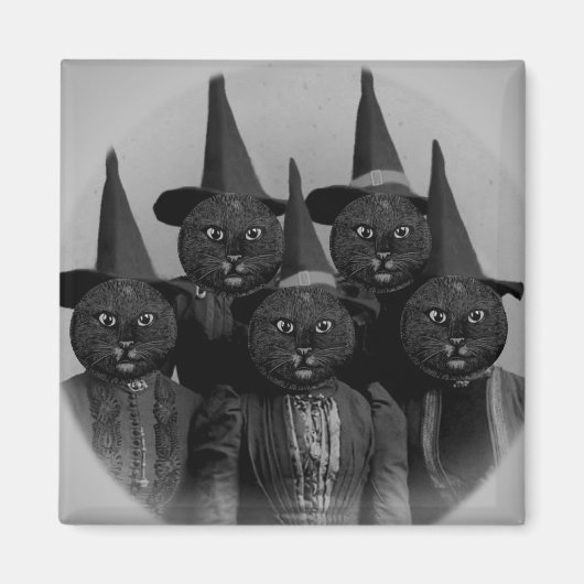 ヴィンテージ黒猫/魔女 マグネット (正面)