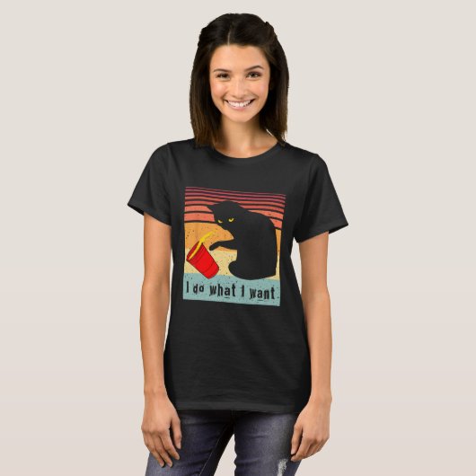 ヴィンテージ黒猫Red Cupで欲しいおもしろいこと Tシャツ (正面フル)