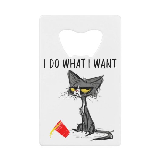 ヴィンテージ黒猫Red Cupやりたいおもしろい クレジットカード栓抜き (正面)