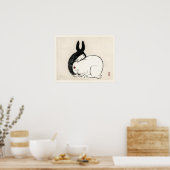 ヴィンテージ黒白うさぎ(光野楳嶺) ポスター (キッチン)