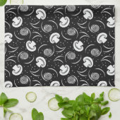 ヴィンテージ黒白きのこ型野菜 キッチンタオル (折り畳み)