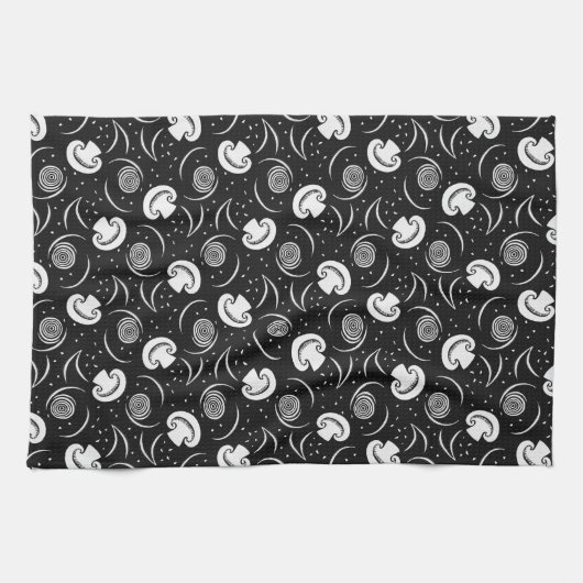 ヴィンテージ黒白きのこ型野菜 キッチンタオル (横)