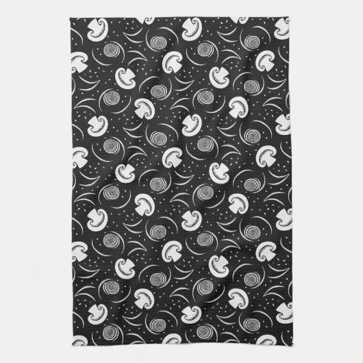 ヴィンテージ黒白きのこ型野菜 キッチンタオル (縦)