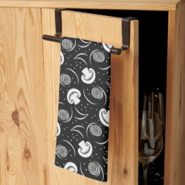 ヴィンテージ黒白きのこ型野菜 キッチンタオル