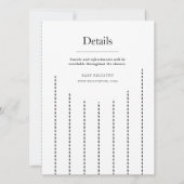 ヴィンテージ黒白の縦型ピンスリーシャワー 招待状 (裏面)