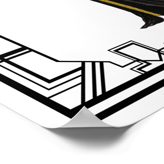 ヴィンテージ黒白スリンキーシルクガウンファッション ポスター (角)