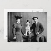 ヴィンテージ黒白写真犬の帽子をかぶった帽子 ポストカード (正面/裏面)