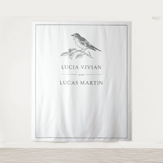 ヴィンテージ黒白結婚鳥 タペストリー (正面)