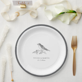 ヴィンテージ黒白結婚鳥 ペーパープレート