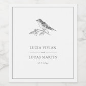 ヴィンテージ黒白結婚鳥 ワインラベル (シングルラベル)