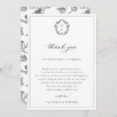 ヴィンテージ黒紋結婚式レセプションテーブル サンキューカード (正面/裏面)